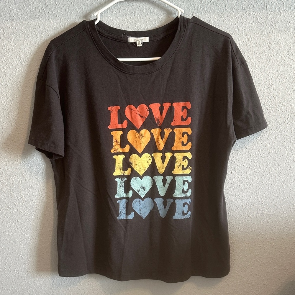 Maurices Dark Gray Tee with Multicolor Love Design
